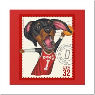 Funny cute dachshund doxie with basketball Posters and Art